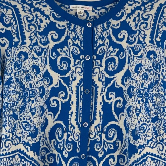 Isaac Mizrahi Live Blue and White Sweater Cardigan - Picture 5 of 7